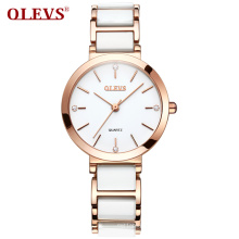 OLEVS 5877 Women Luxury Watch Female Rose Gold Elegant Diamond Lady Quartz Wrist Watch Waterproof Ceramic Watch Reloj Mujer Gift